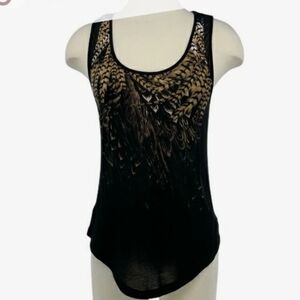 Bebe Black and Brown Feather Pattern Tank Top